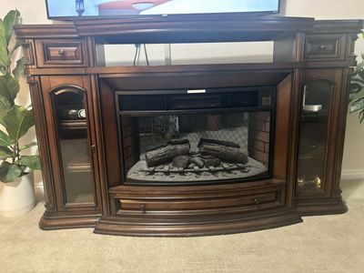 Wooden TV Stand Media Console with Electric Fireplace Insert