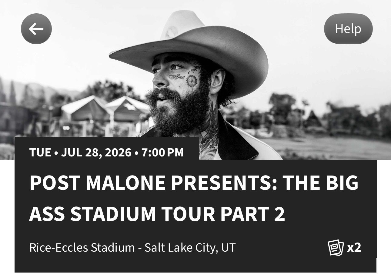 2 Post Malone "The Big Ass Stadium Tour Part 2" Tickets - July 28, 2026 - FLR1, Row 8