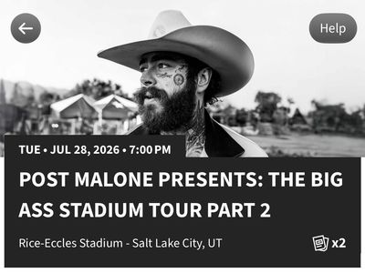 2 Post Malone "The Big Ass Stadium Tour Part 2" Tickets - July 28, 2026 - FLR1, Row 8