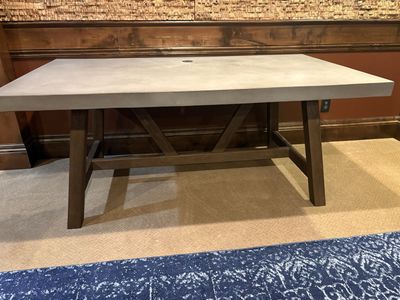 Modern Concrete Top Dining Table or Desk with Dark Wood Base - Durable & Stylish