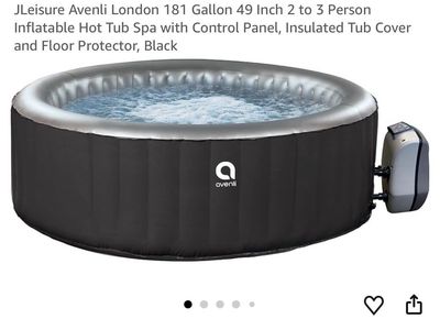 JLeisure Avenli London Inflatable Hot Tub Spa, 181 Gallon, 2-3 Person, Insulated Cover, Black