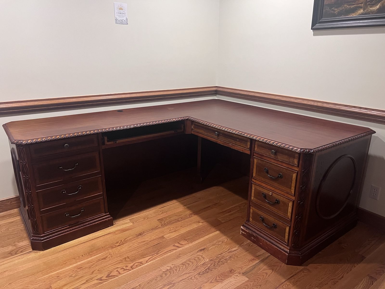 Wooden office/ executive desk - L shaped. Beautiful