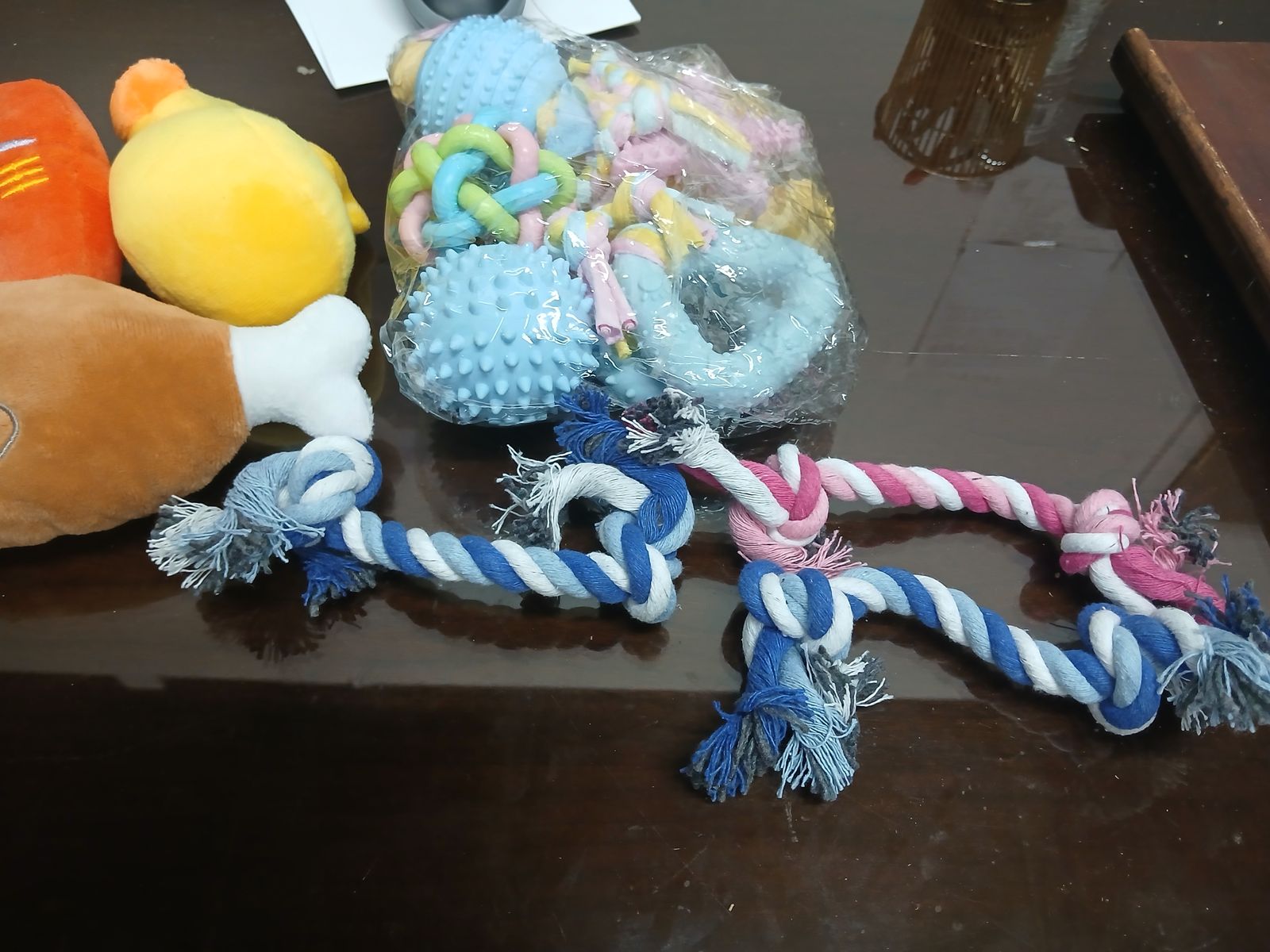 Assorted Dog Toys - Plush Food Shapes, Rope Chew Toys & Squeaky Rubber Balls, 10+ Pack-Section Extras