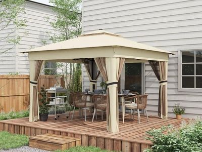 NEW 11x11 FT Solar LED Gazebo – Khaki – Remote Control – In Box #537