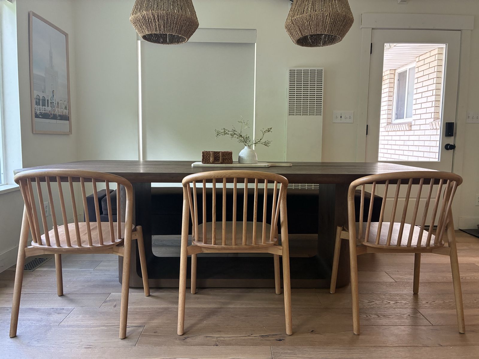 Set of 3 Becki Owens Windsor Wooden Spindle Back Dining Chairs - Natural Oak Finish