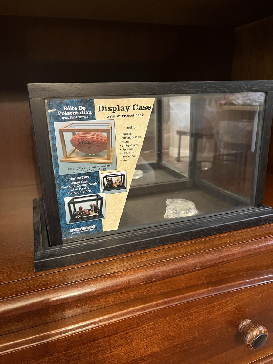 Archie M. Woodcraft Display Case with Mirrored Back - 6.5" x 10" x 7.875" - Football, Toys