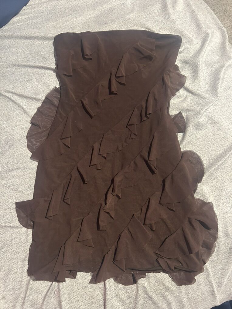 Windsor- Brown Ruffle Tube Top Dress Small