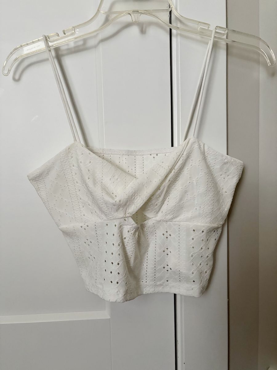 White Eyelet Twist-Front Crop Top