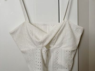 White Eyelet Twist-Front Crop Top