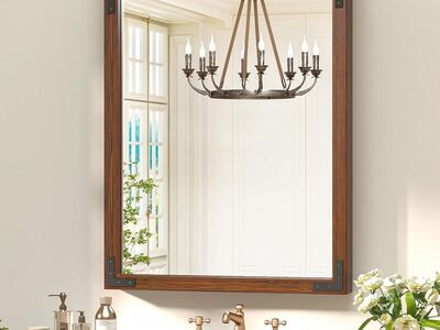 24 x 32 Inch Wood Frame Mirror for Wall, Dark Brown Walnut Wood Farmhouse Bathroom Mirror