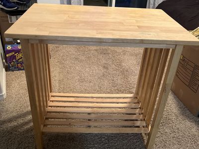 Wooden Side Table / Small Kitchen Island with Slatted Shelf - Natural Finish