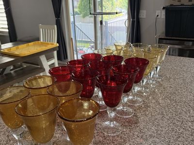 Artland Iris Seeded Amber Bubble Glasses with Clear Stems - set of 23