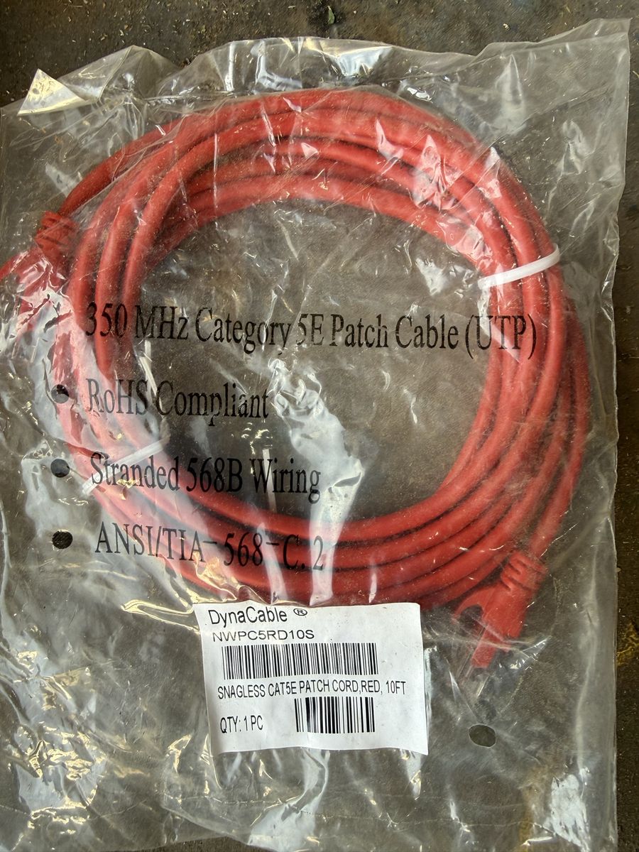 10 SNAG-LESS CAT5E PATCH CORD RED, 10FT