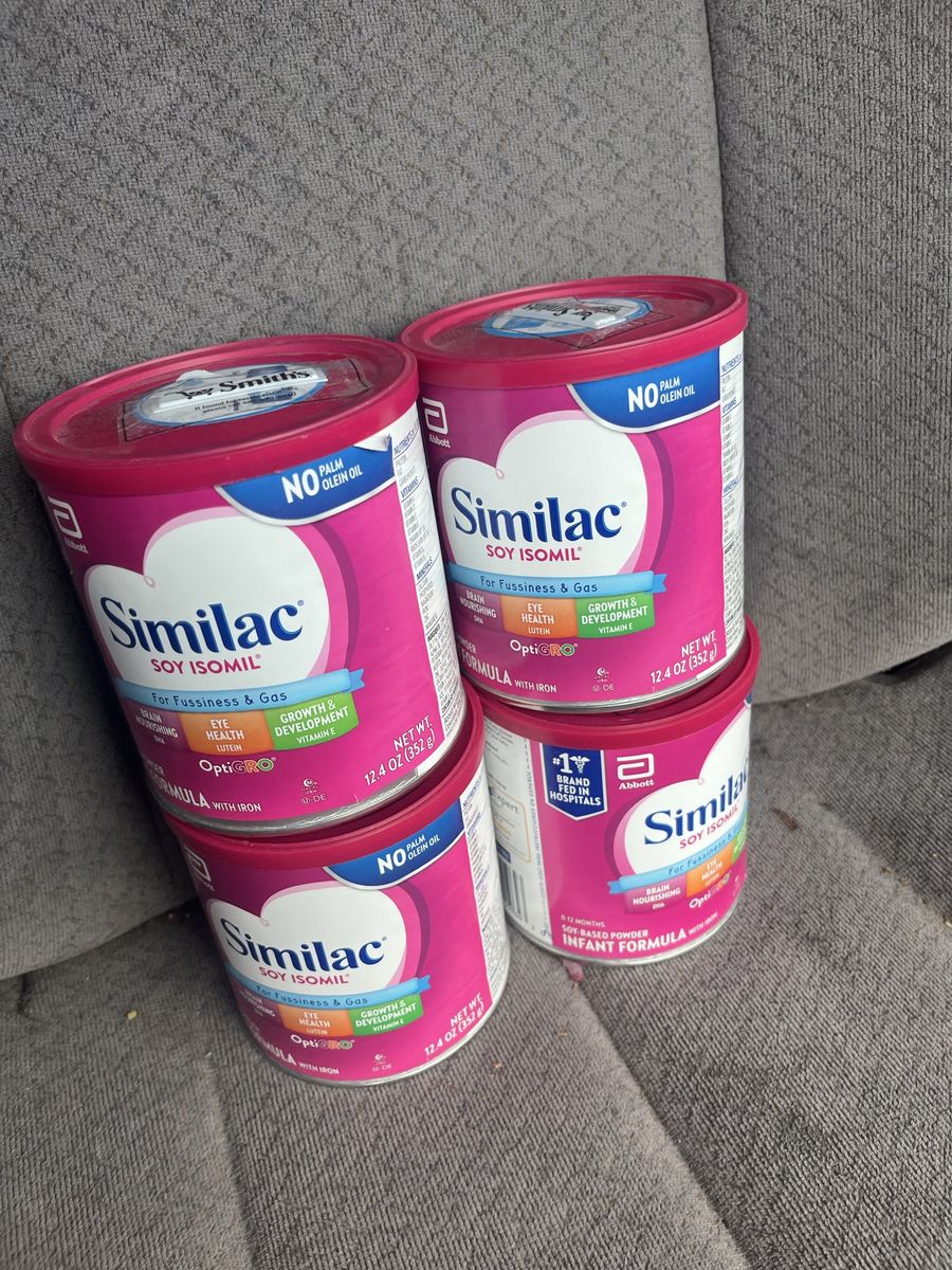Similac Soy Isomil Infant Formula with Iron - 4 Cans, 12.4 oz Each, for Fussiness & Gas $20 Each