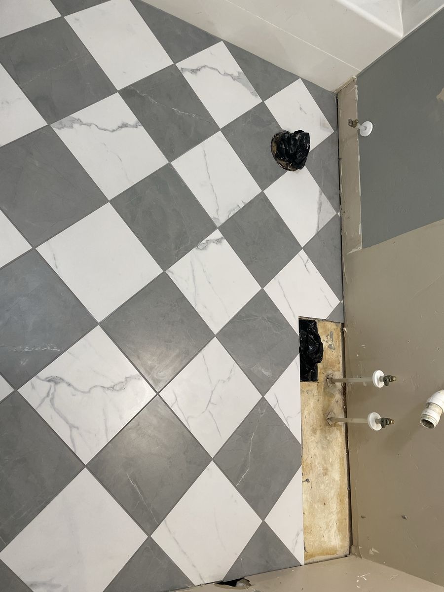 Edward Martin Leona 12x12 Checkerboard Matte Porcelain Tile - Calacatta & Aman Grey, 30.08 sq ft