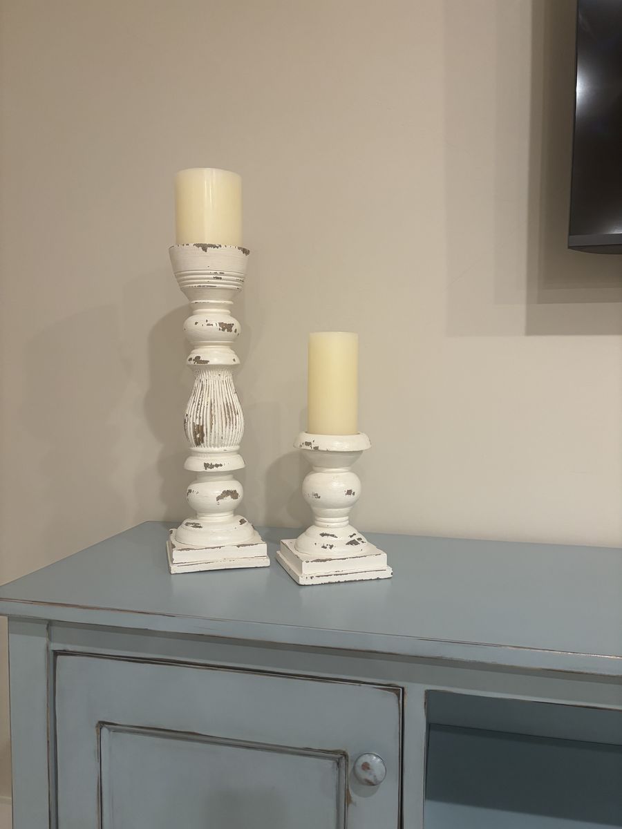 Pottery Barn Wood Candlesticks