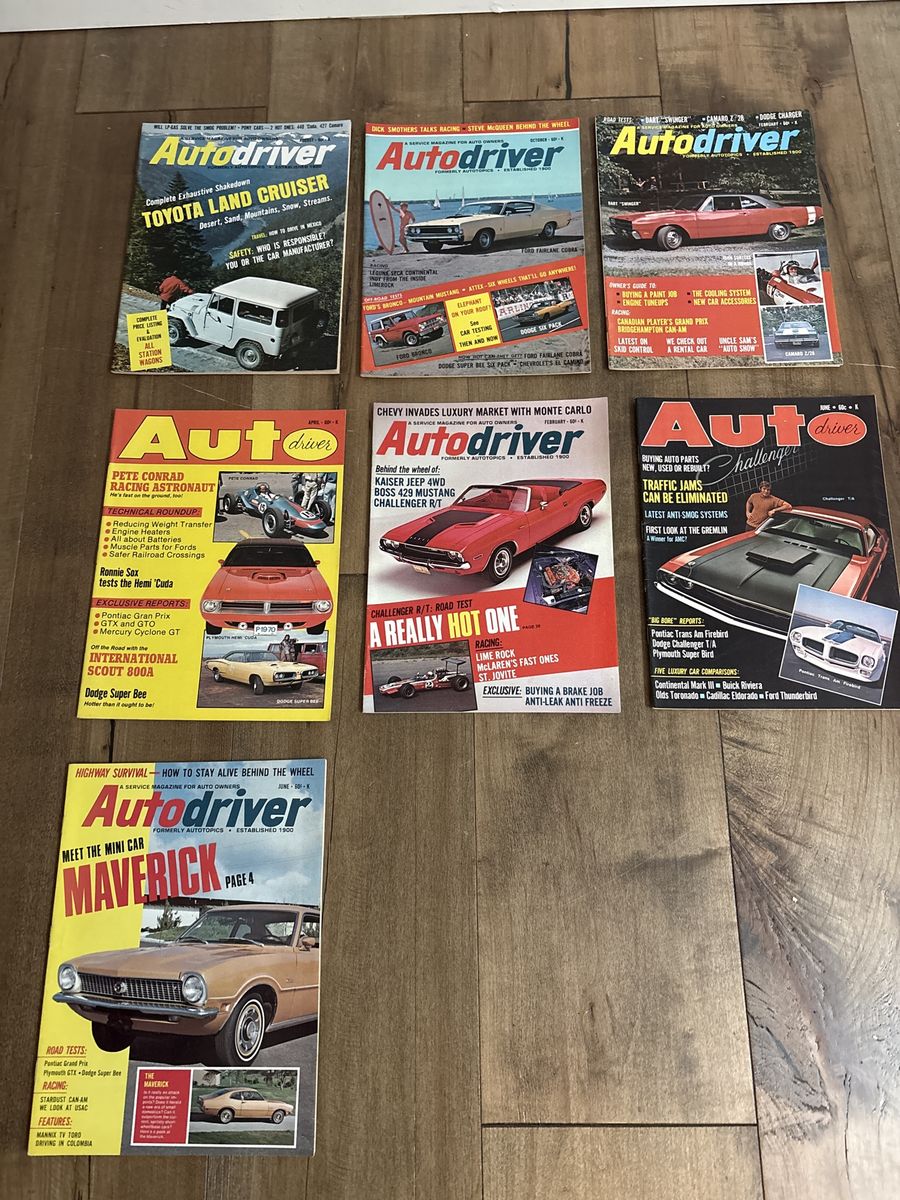 7 vintage Auto Driver magazines from 1969 and