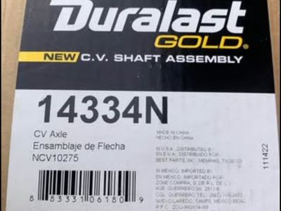 Duralast Gold NCV10275 CV Axle Assembly for 2012 Buick Enclave - Passenger Front & Rear, New