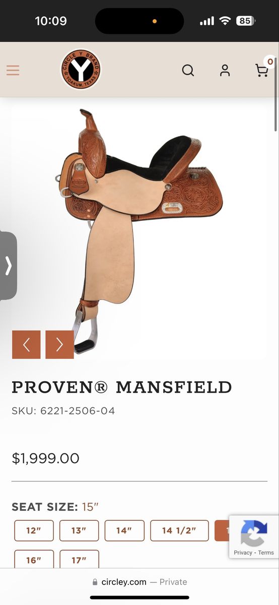 Circle Y  Mansfield Barrel Saddle 14 Inch Wide Tree