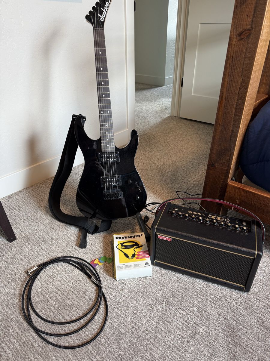 Jackson JS11 Dinky Electric Guitar Black w/ Positive Grid Spark Amp & Rocksmith+