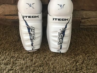 Itech 8" Ice Hockey Shin Guards - White/Blue - Youth/Junior Size