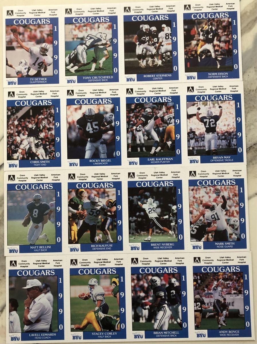 Vintage 1990 BYU Cougars Football Card Set - Ty Detmer, Lavell Edwards, Rocky Biegel & More!