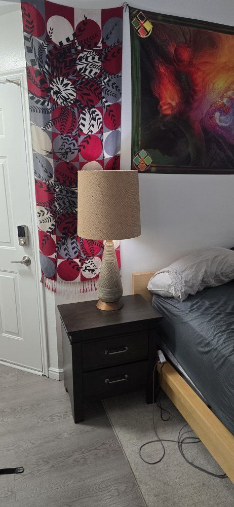 Vintage Mid-Century Modern Lamp, Ceramic Base, Burlap Shade, Neutral Tone