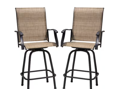 New in Box Set of 2,,..2-Pieces Swivel Metal Textile Outdoor Bar Stool, Brown