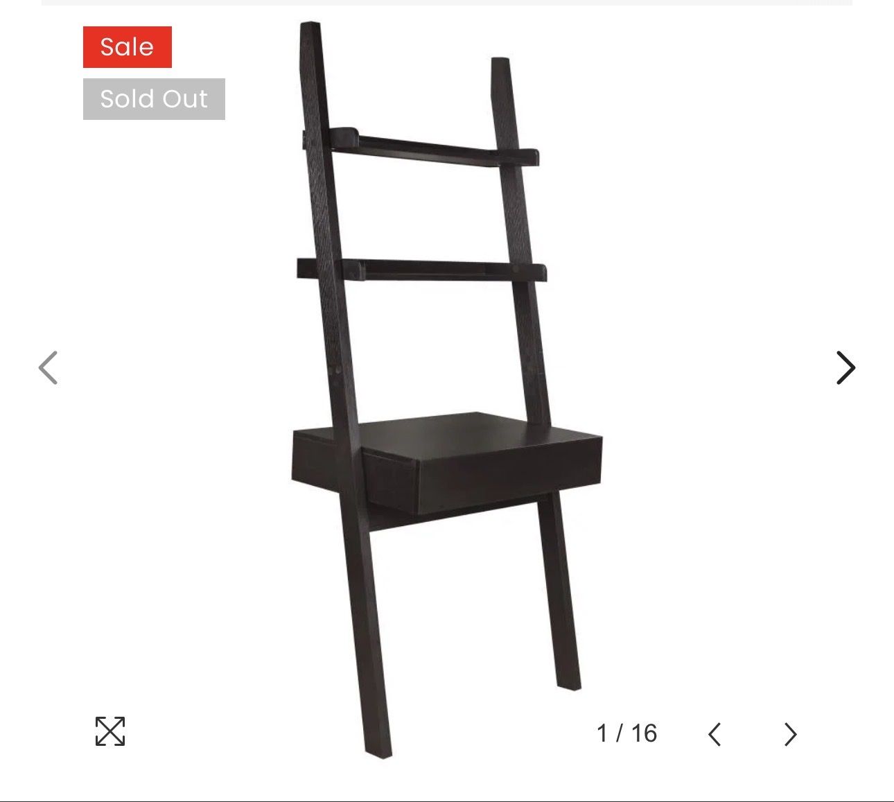 Dark Wood Leaning Ladder Desk with Storage Drawer and Shelves - Space-Saving Design