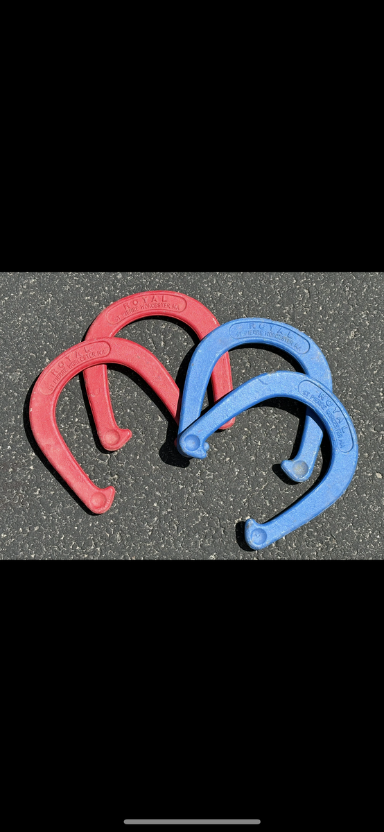 Vintage Horseshoes,  USA made, vintage ROYAL ST. PIERRE BLUE & RED PITCHING HORSESHOES
