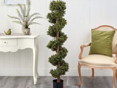 Nearly Natural 5ft. Artificial Boxwood Spiral Topiary Tree