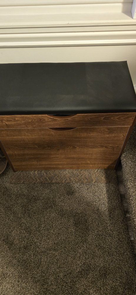 Wooden Shoe Storage Bench with Padded Top and Pull-Out Shelves