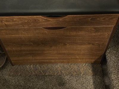 Wooden Shoe Storage Bench with Padded Top and Pull-Out Shelves
