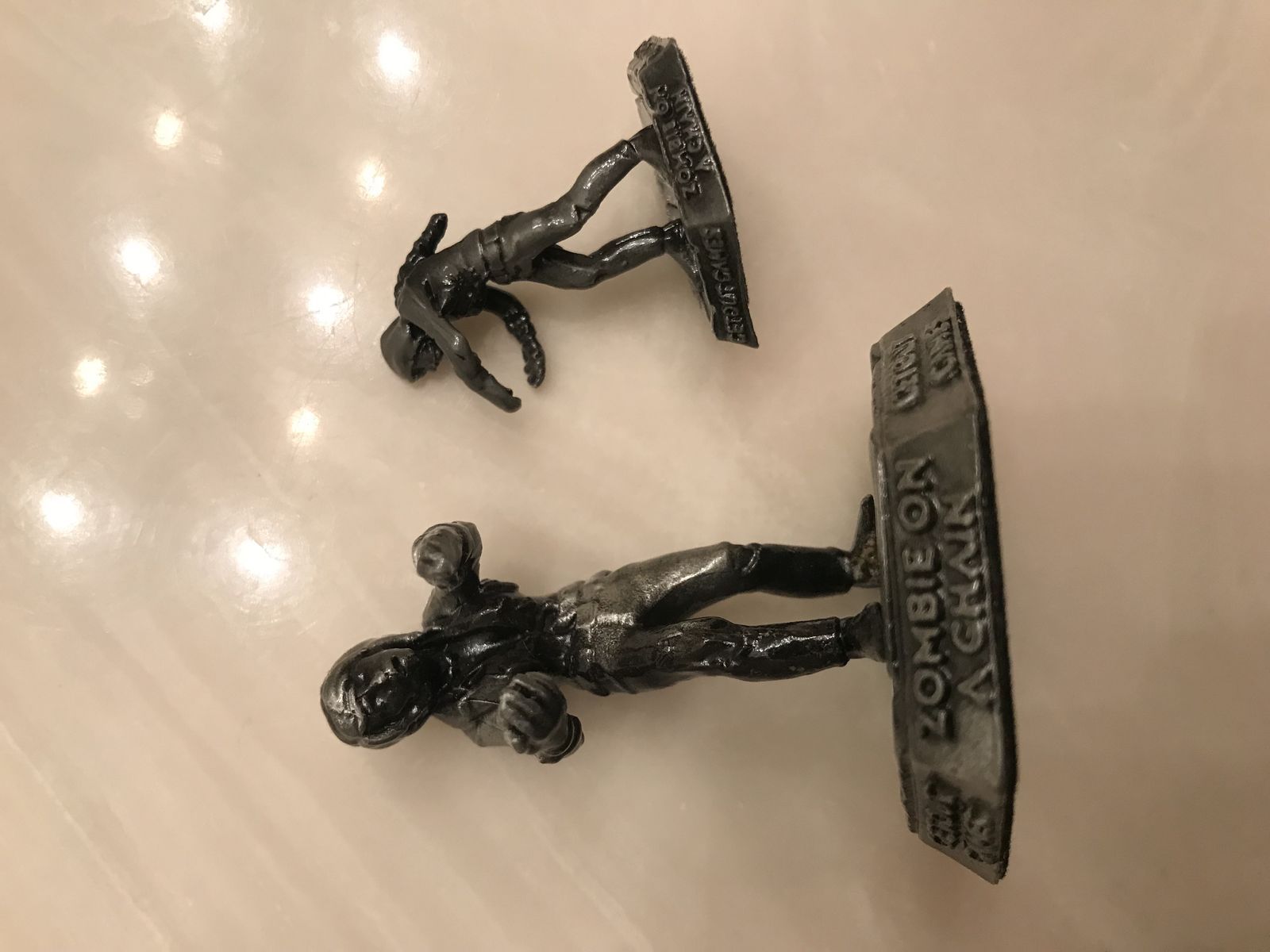 2 Zombie on a Chain metal figurine statue getout 2 inches 1.5 Halloween party decor gothic pedestal felt decoration