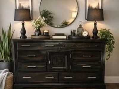 Solid Wood 8 Drawer Dresser w/ Cabinet | Dark Rustic Finish