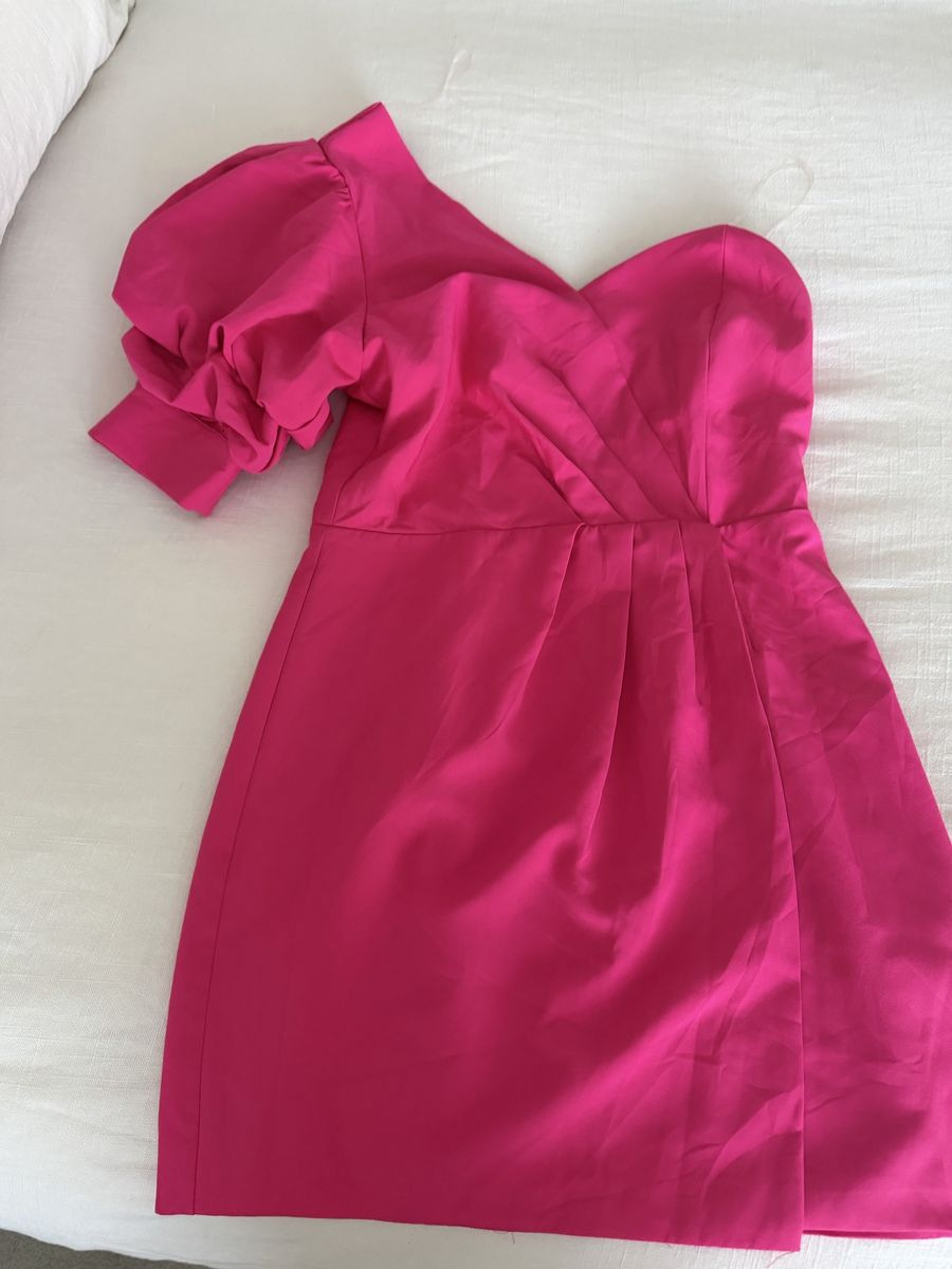 South Eye Candy Hot Pink One-Shoulder Puff Sleeve Mini Dress Size M - Polyester/Spandex