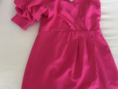 South Eye Candy Hot Pink One-Shoulder Puff Sleeve Mini Dress Size M - Polyester/Spandex