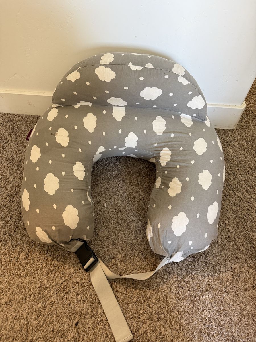 Grey Cloud Print Infant Nursing Pillow with Adjustable Strap