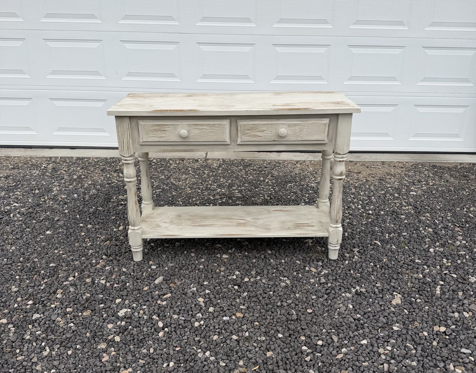 Shabby Chic White Wash Console Sofa Entryway Table w/ 2 Drawers & Shelf