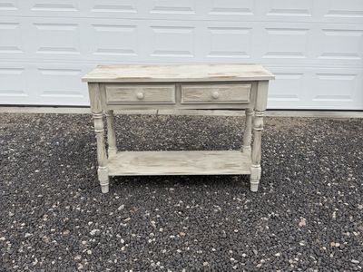 Shabby Chic White Wash Console Sofa Entryway Table w/ 2 Drawers & Shelf