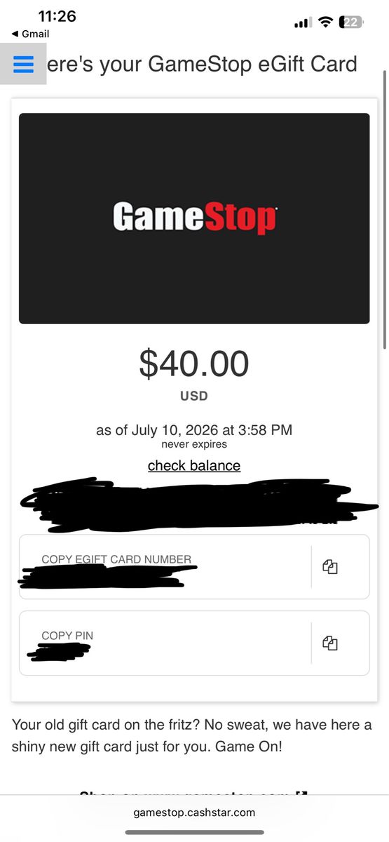 GameStop $40 eGift Card - Never Expires - Digital Delivery