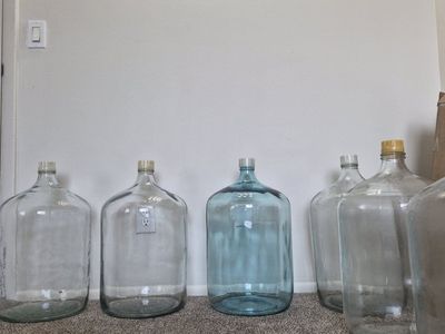 6 Vintage 6 1/2 Gallon Clear Glass Jugs