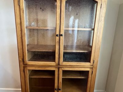 Vintage Style Natural Wood Display Cabinet Hutch with Glass Doors
