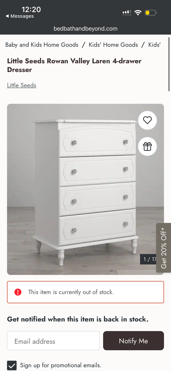 Little Seeds Rowan Valley Laren White 4-Drawer Dresser - New in Box
