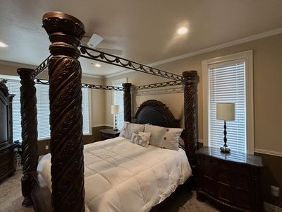 Ornate King Bed Frame, 7' Armoire and Nightstands