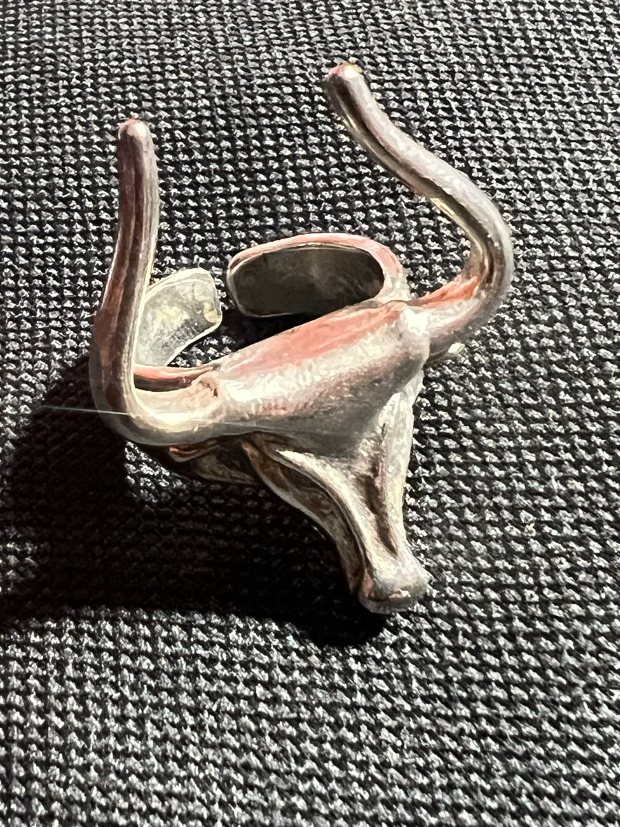 Unique Stainless Steel Bull Head Ring, Adjustable Band, Statement Piece
