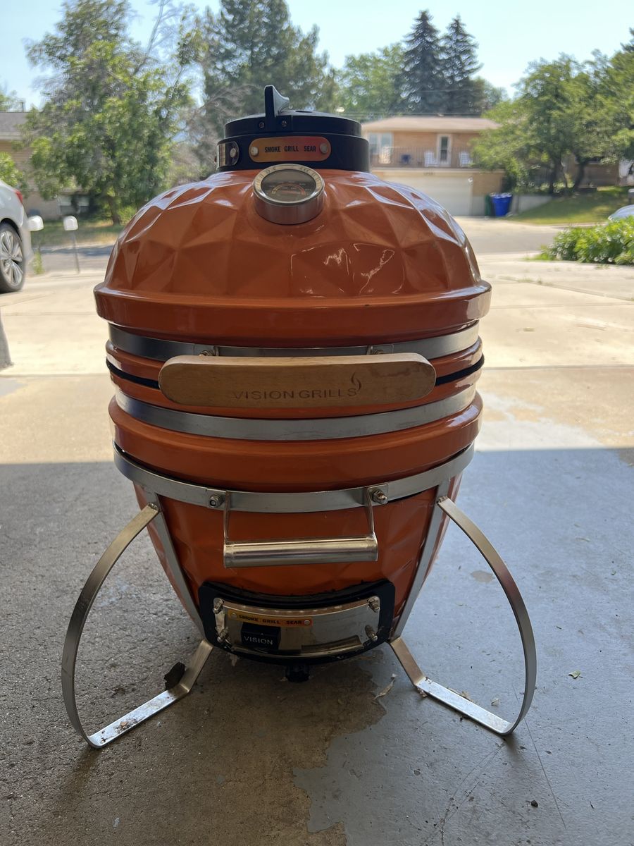 Vision Grills Kamado Grill - Orange Ceramic Charcoal BBQ Smoker with Built-in Thermometer