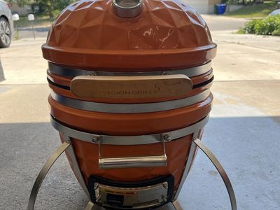 Vision Grills Kamado Grill - Orange Ceramic Charcoal BBQ Smoker with Built-in Thermometer