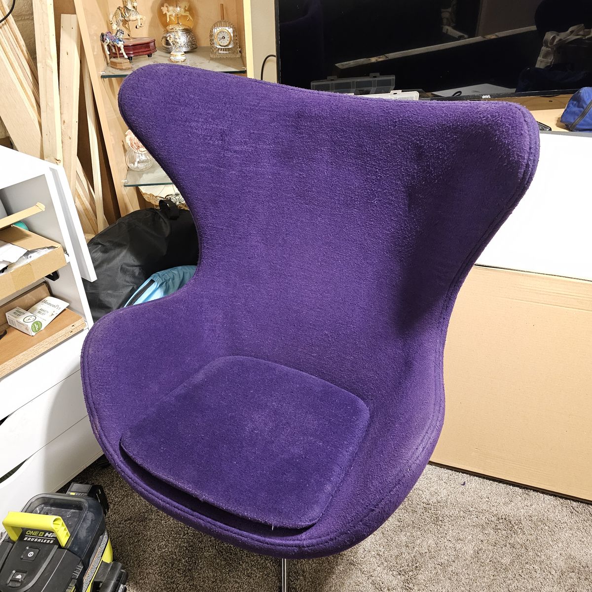 Mid-Century Modern Purple Upholstered Egg Accent Swivel Chair