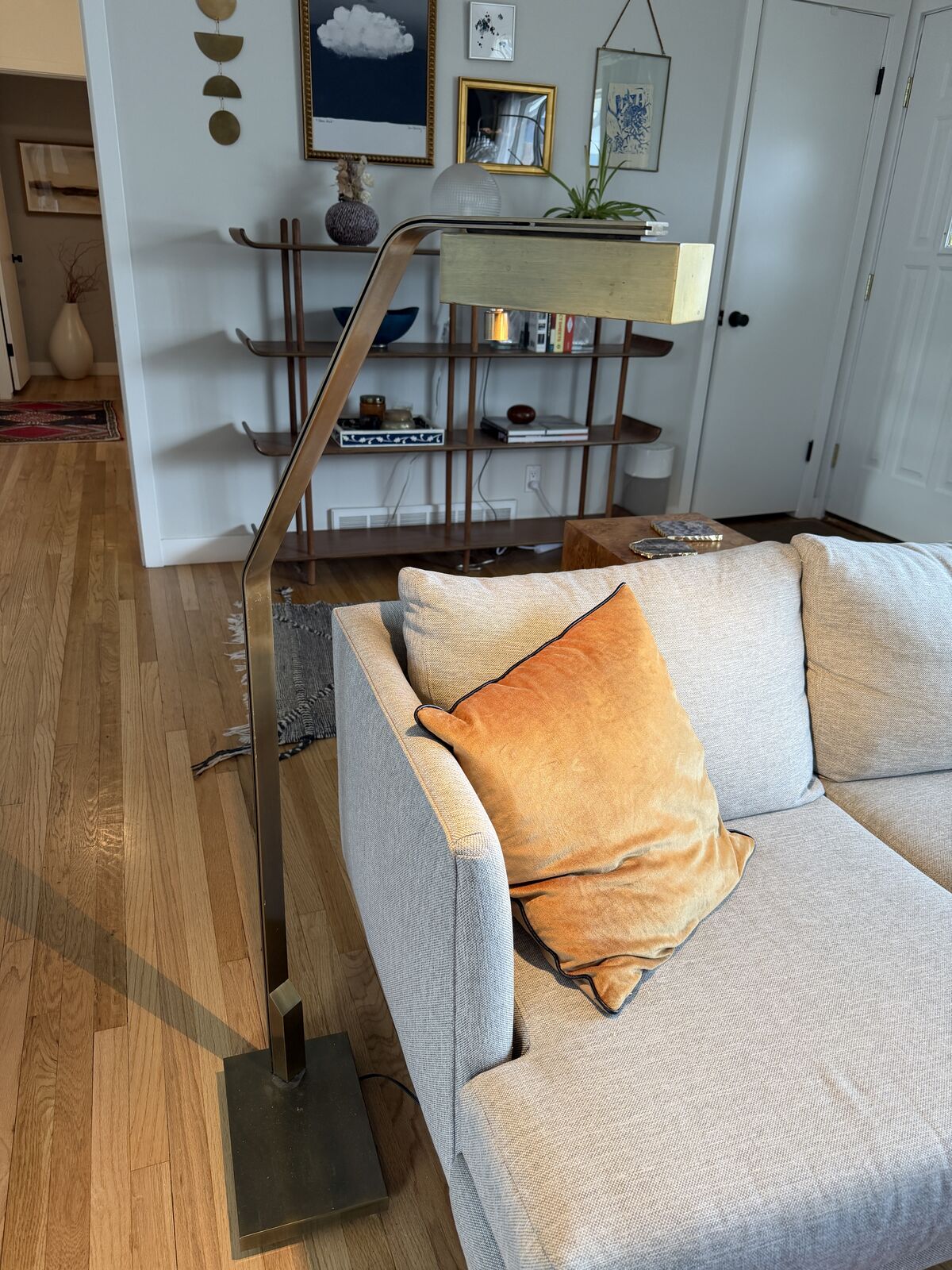 Casella Brass Pharmacy Floor Lamp – Mid-Century Modern (47”, 29 lbs.)